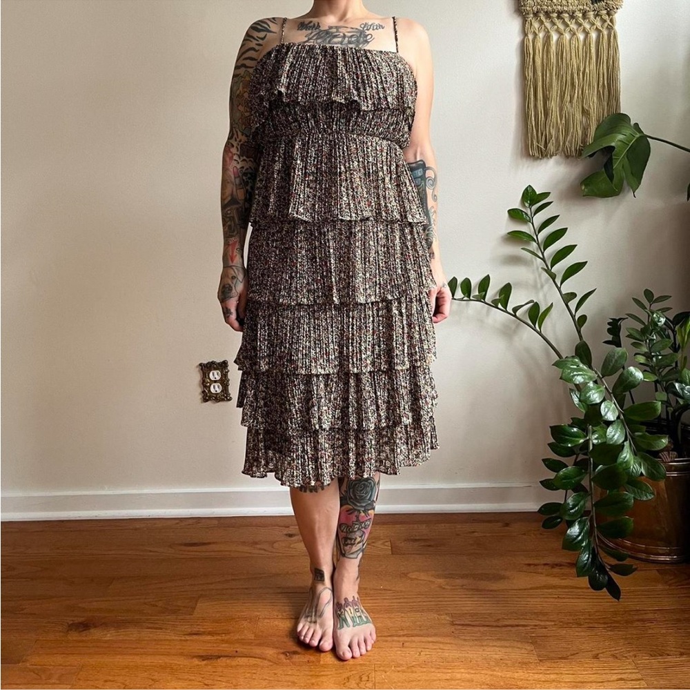 70s Colorful Tiered Ruffle Dress, Union Made In US